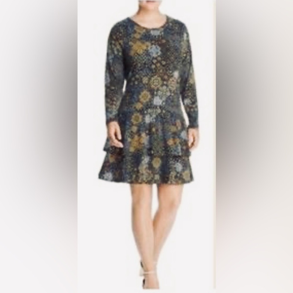 Michael Kors women sundress 0X Blue floral casual layered boho event goth Y2K